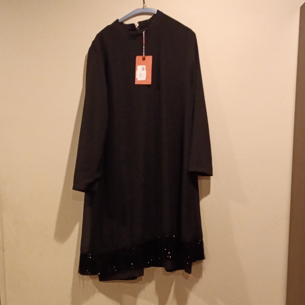 Black Long Sleeve Dress with Beaded Hem